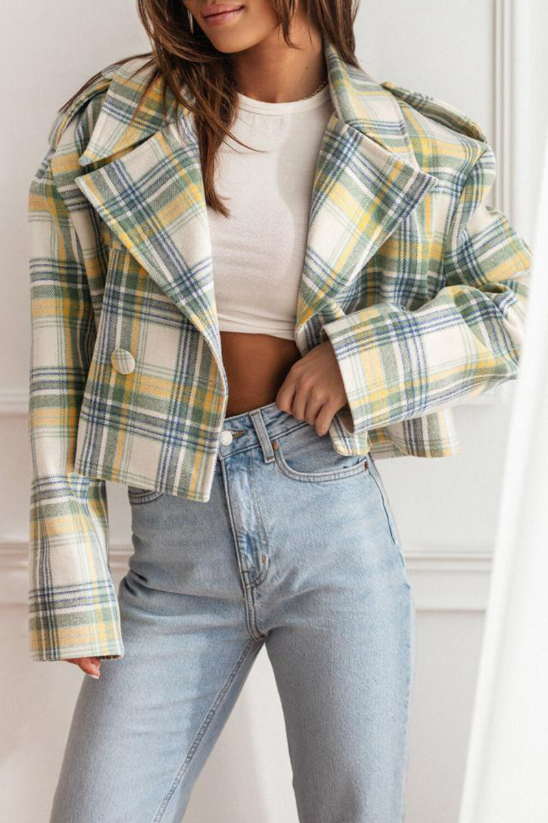 Stylish Plaid Turn-Back Collar Blazer Jacket for Every Occasion