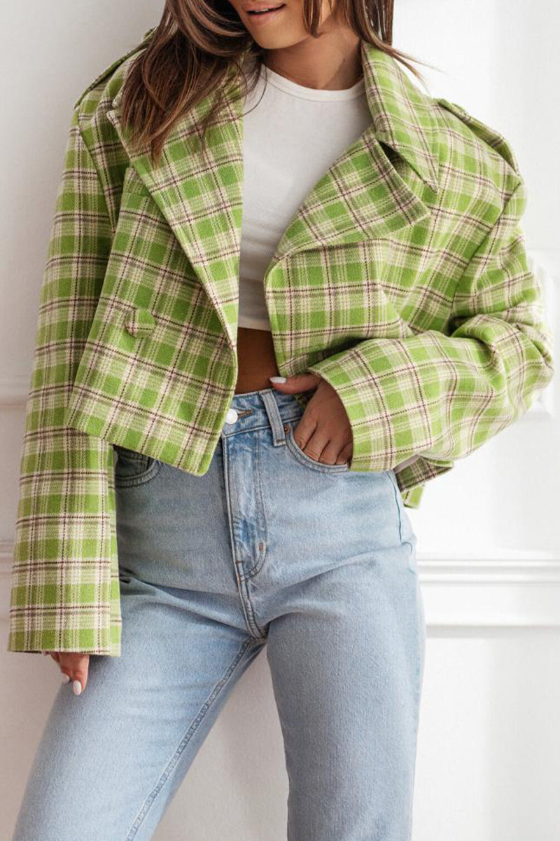Stylish Plaid Turn-Back Collar Blazer Jacket for Every Occasion
