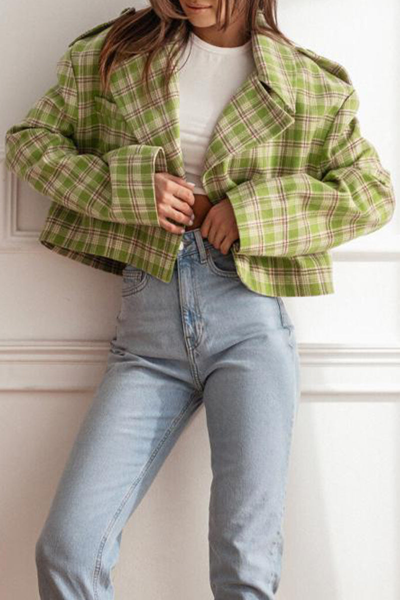 Stylish Plaid Turn-Back Collar Blazer Jacket for Every Occasion