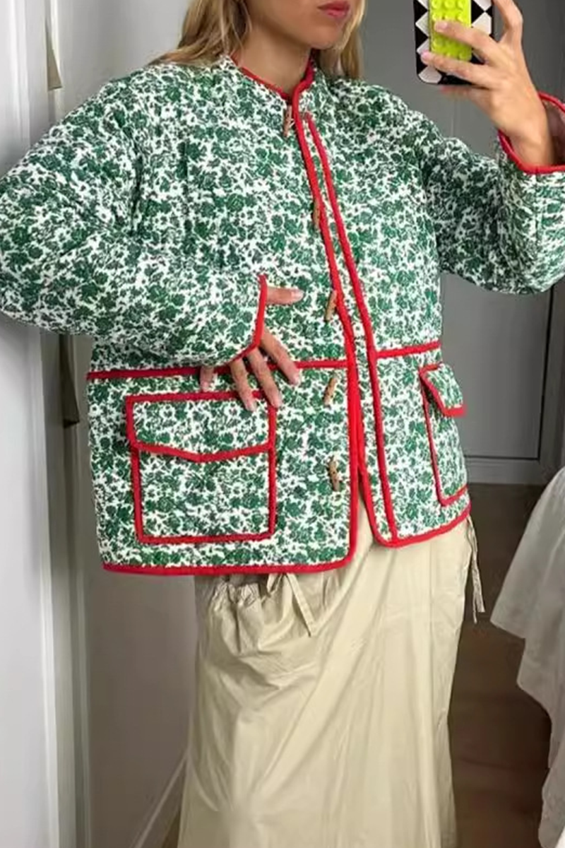 Bohonini Casual Floral Contrast O Neck Blazer Jacket Outerwear