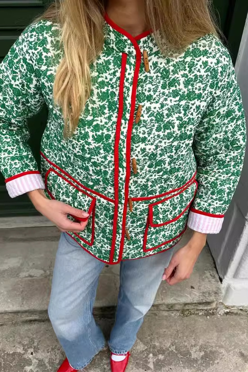 Bohonini Casual Floral Contrast O Neck Blazer Jacket Outerwear