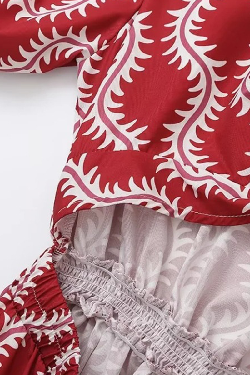 Elegant Geometric Print Hollow Out V Neck A Line Short Sleeve Dress - Fashionpara