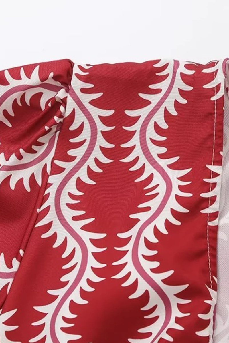 Elegant Geometric Print Hollow Out V Neck A Line Short Sleeve Dress - Fashionpara