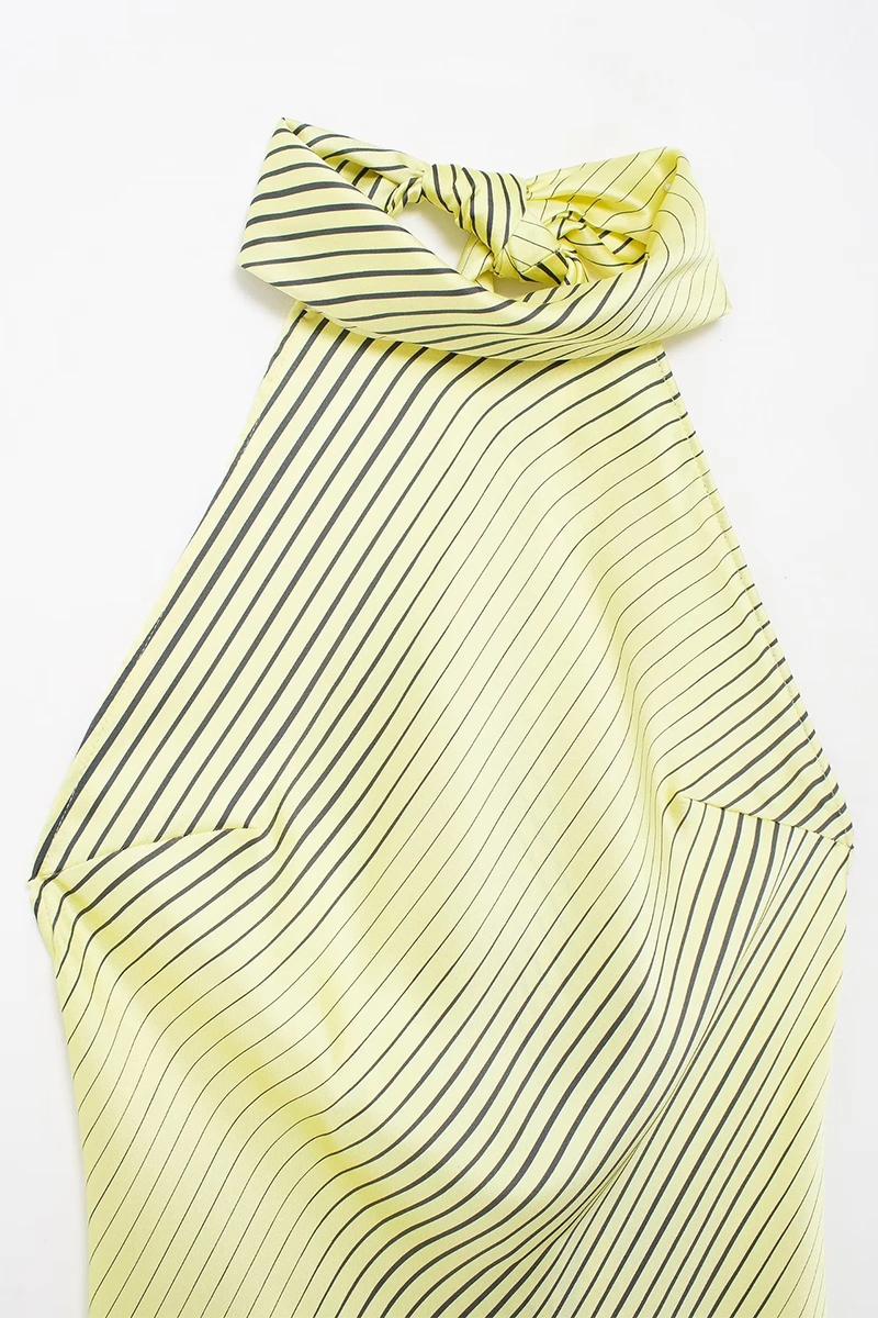 Sexy Striped Print Lace Up Backless Halter One Step Skirt Dresses - Fashionpara