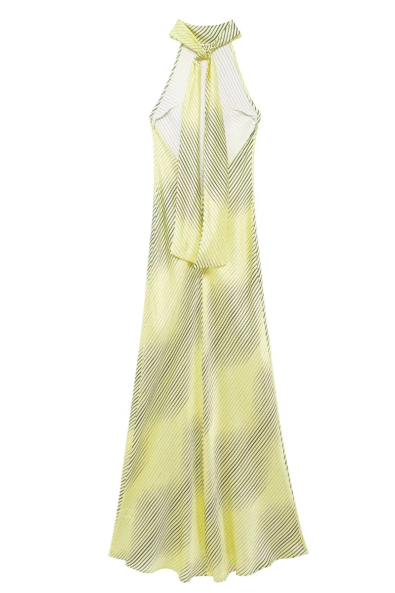 Sexy Striped Print Lace Up Backless Halter One Step Skirt Dresses - Fashionpara