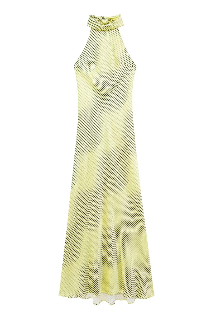 Sexy Striped Print Lace Up Backless Halter One Step Skirt Dresses - Fashionpara