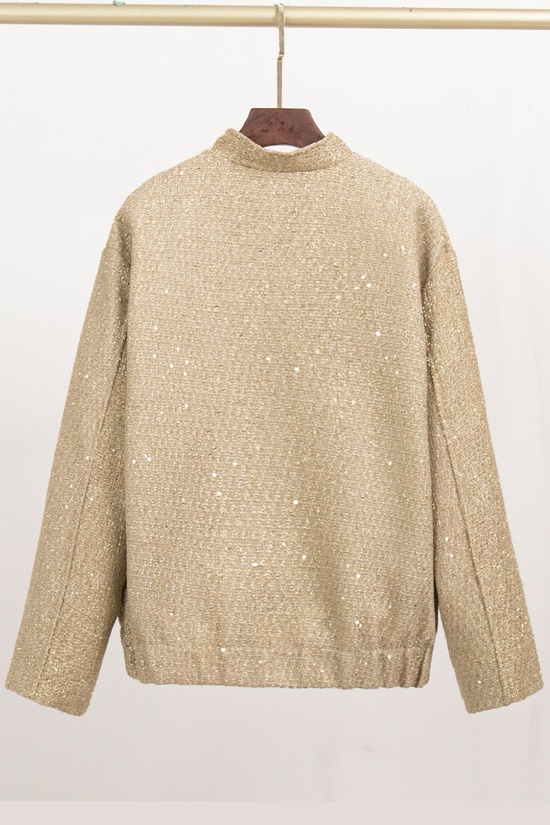 Elegant Solid Color Sequins Mandarin Collar Outerwear Jacket