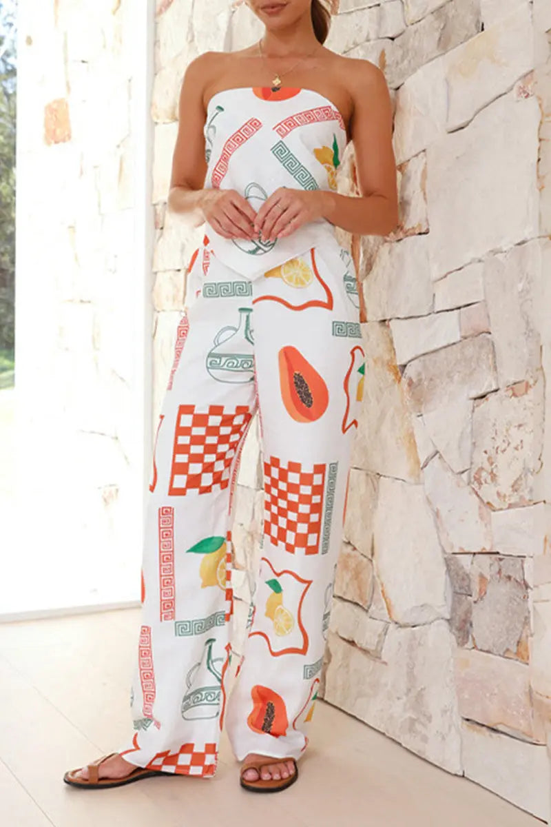 Sexy Daily Graffiti Print Knotted Strapless Sleeveless Two Pieces(7 Colors)  Fashionpara