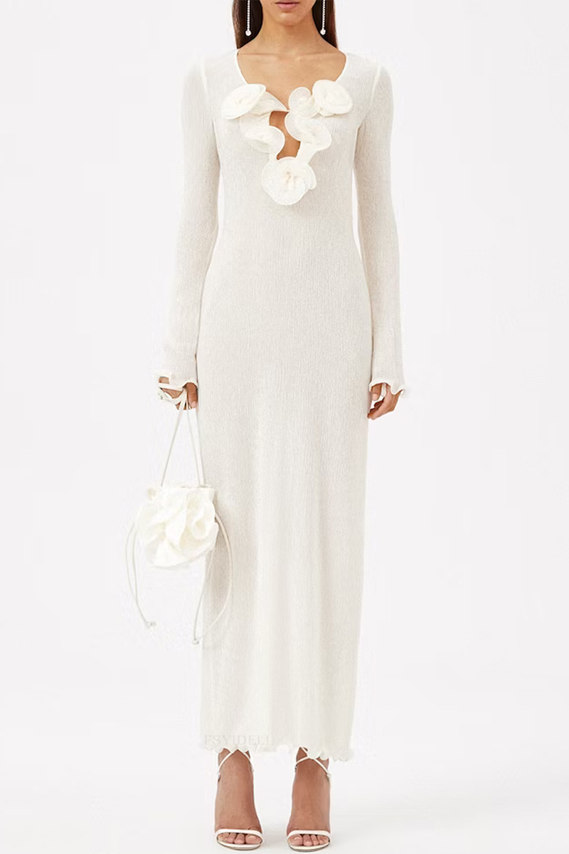 Sexy Slit Flower Shape V Neck Long Sleeve Dresses