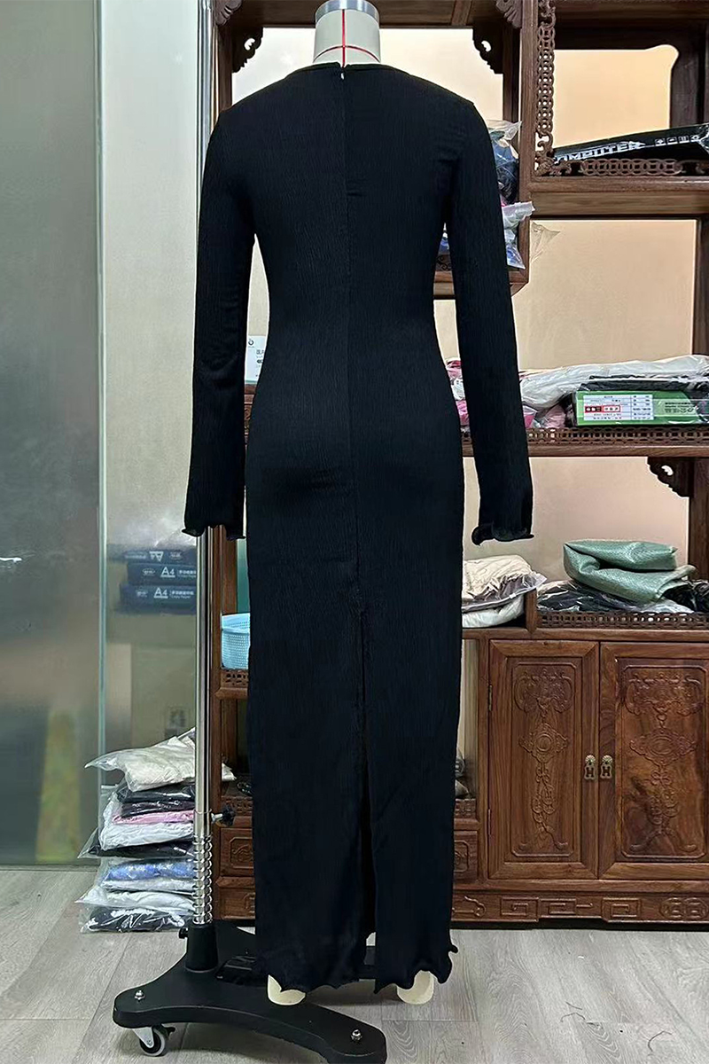 Sexy Slit Flower Shape V Neck Long Sleeve Dresses