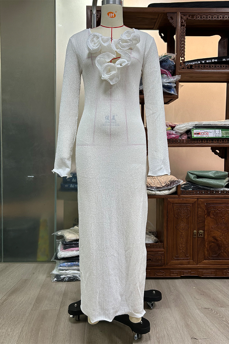 Sexy Slit Flower Shape V Neck Long Sleeve Dresses