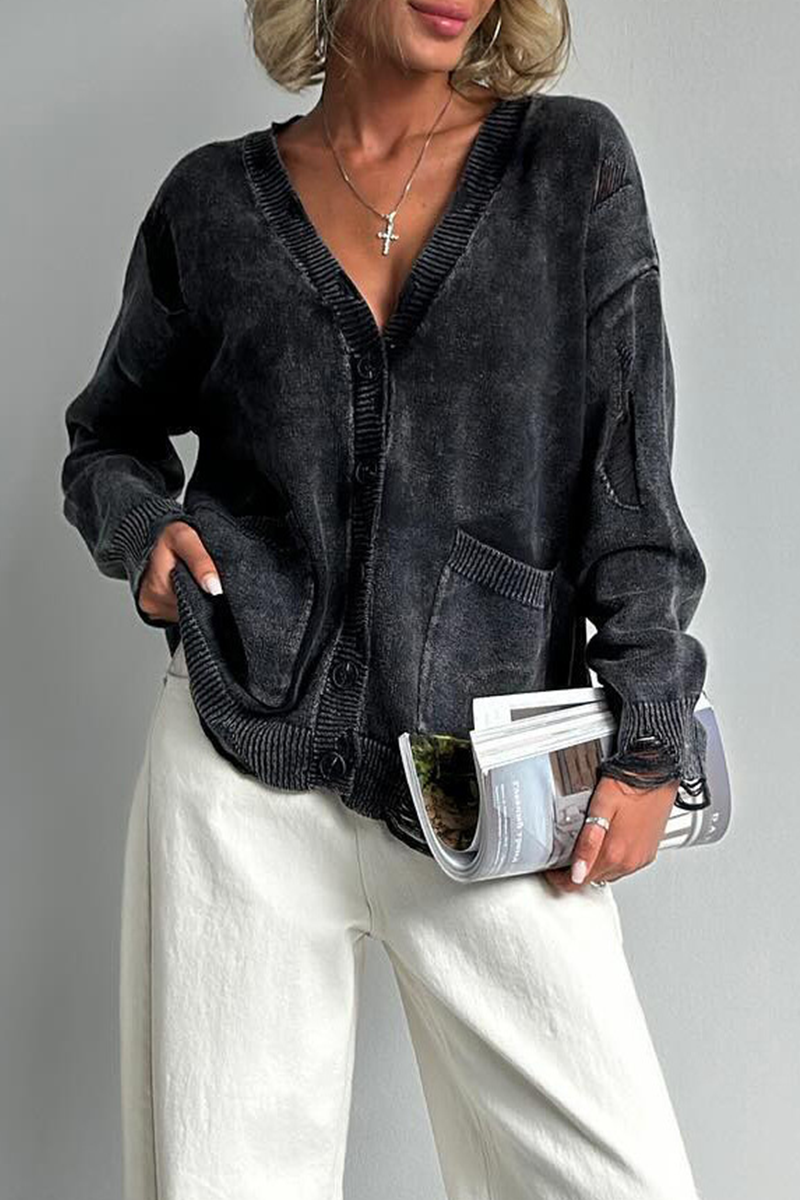 Bohonini V Neck Distressed Knitted Jacket with Pocket Detail