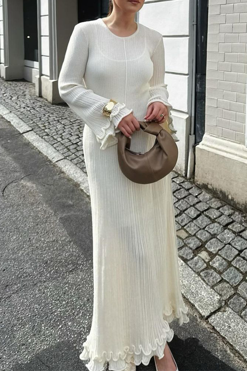 Elegant Solid Color Lace Up Backless O Neck One Step Skirt Dresses - Fashionpara