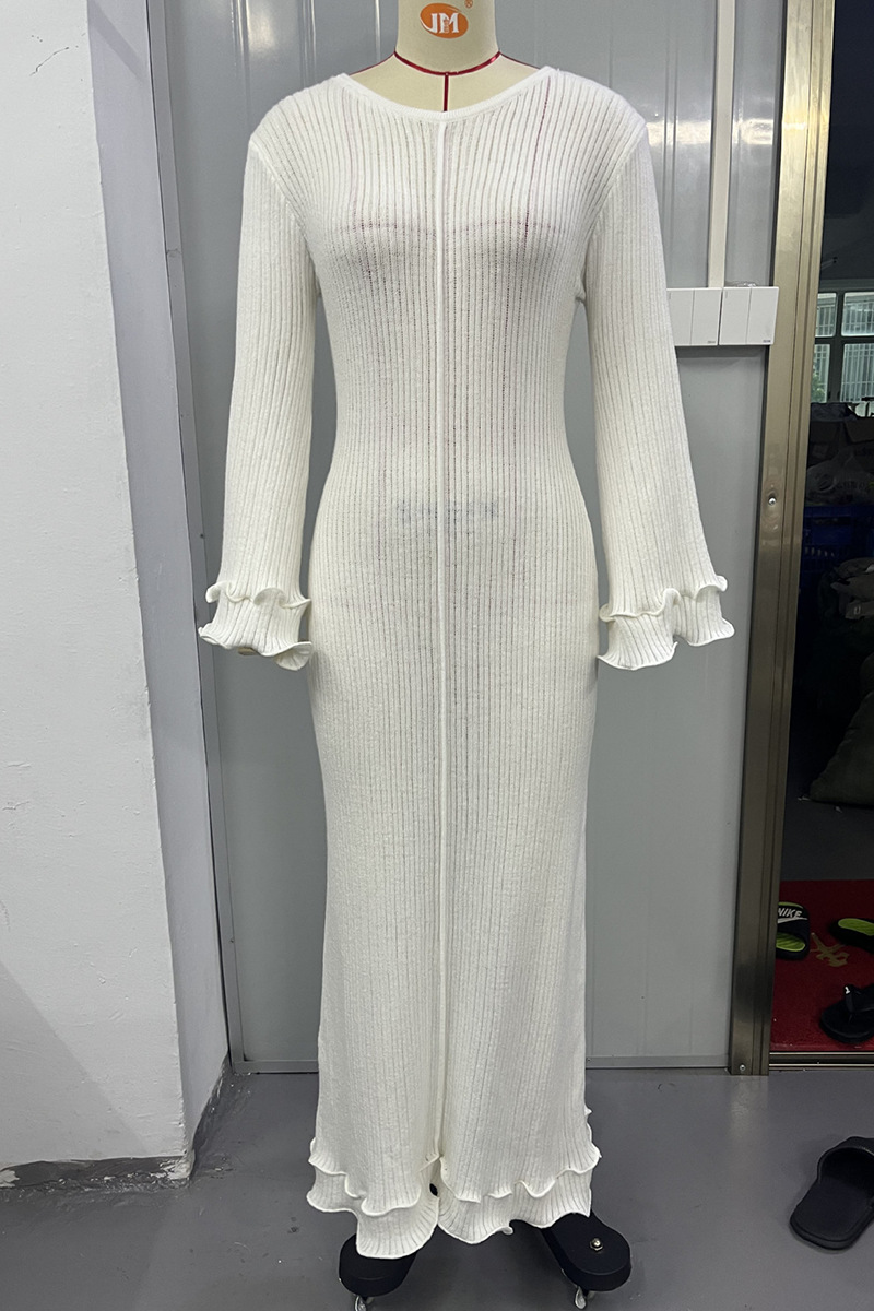 Elegant Solid Color Lace Up Backless O Neck One Step Skirt Dresses - Fashionpara