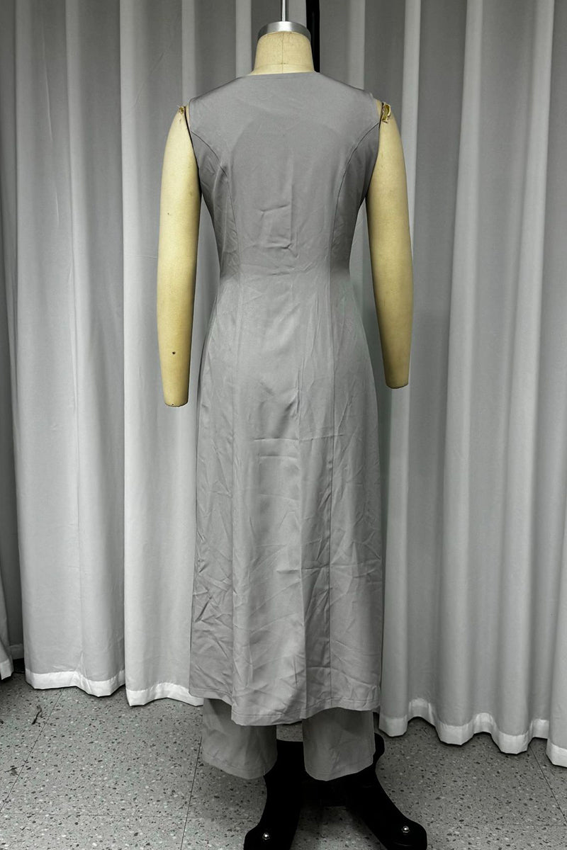 Casual Street Solid Color Pocket Buttons V Neck Sleeveless Two Pieces - Fashionpara