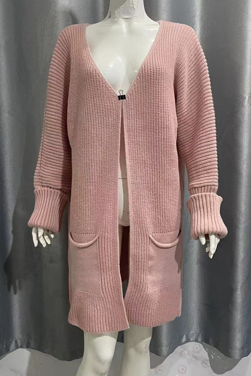 Stylish V Neck Knitted Jacket with Pocket for Everyday Wear