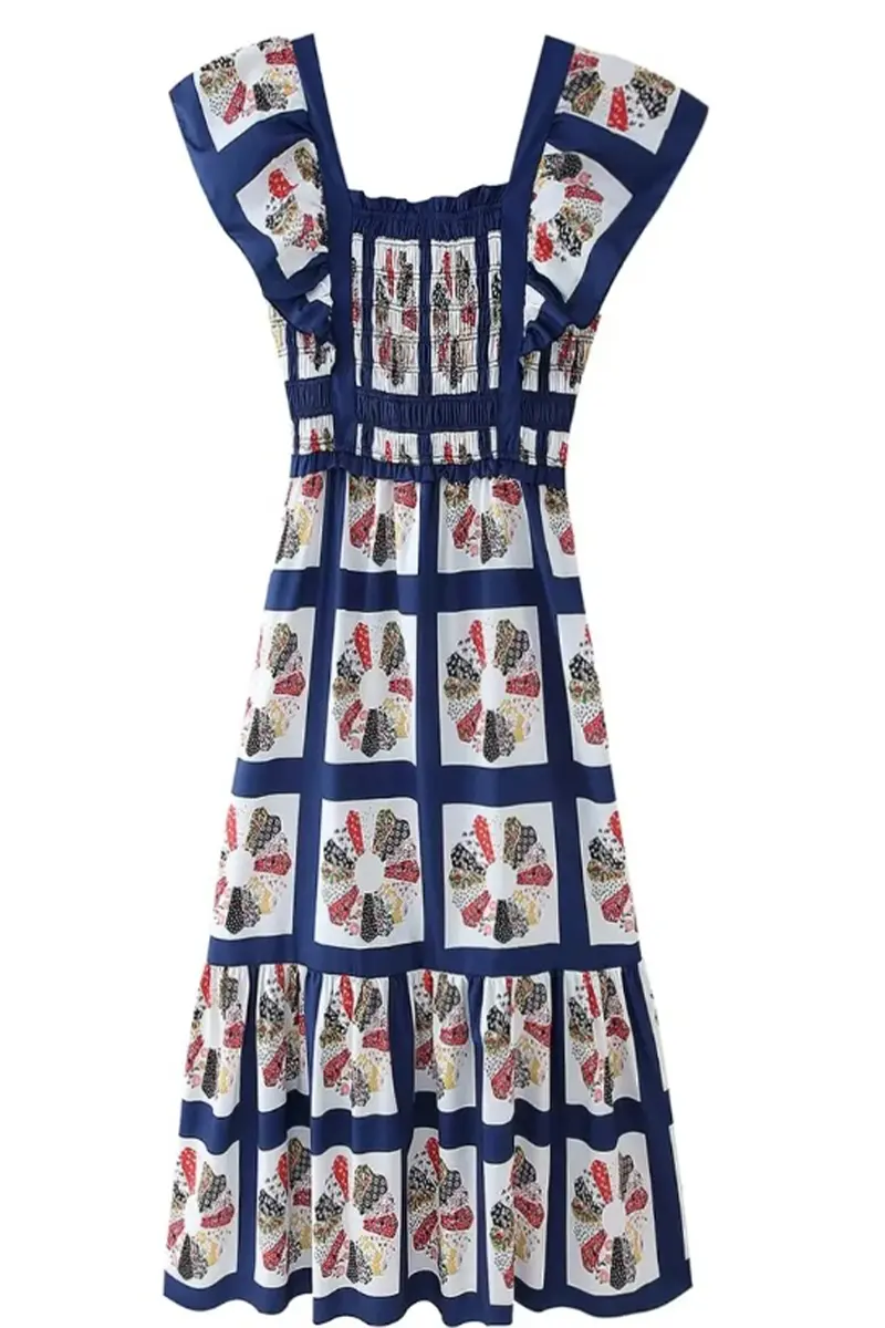 Sexy Geometric Print Patchwork Bow Decor Contrast Square Neck One Step Skirt Dresses  Fashionpara