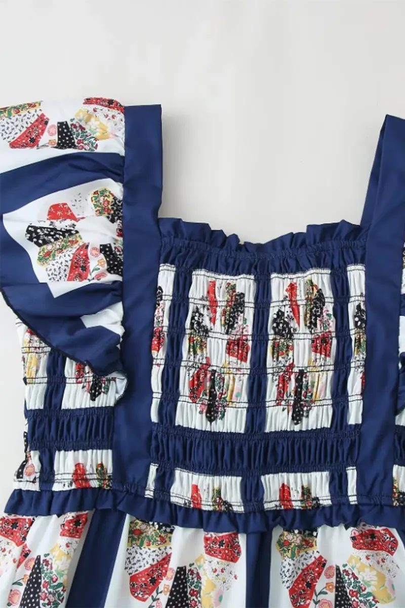 Sexy Geometric Print Patchwork Bow Decor Contrast Square Neck One Step Skirt Dresses  Fashionpara