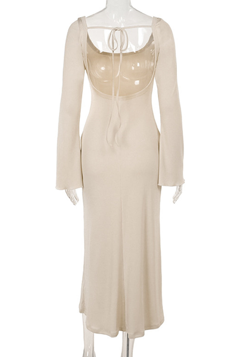 Sexy Vacation Lace Up Backless Square Neck One Step Skirt Dresses