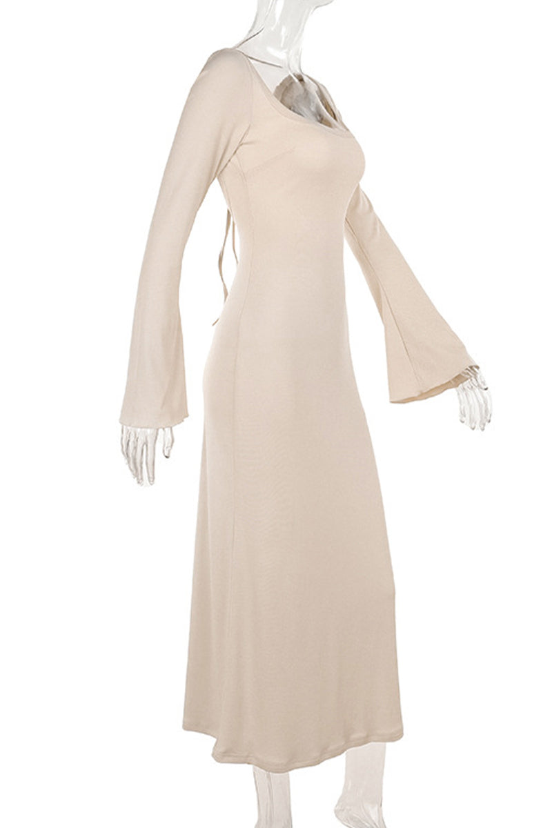 Sexy Vacation Lace Up Backless Square Neck One Step Skirt Dresses