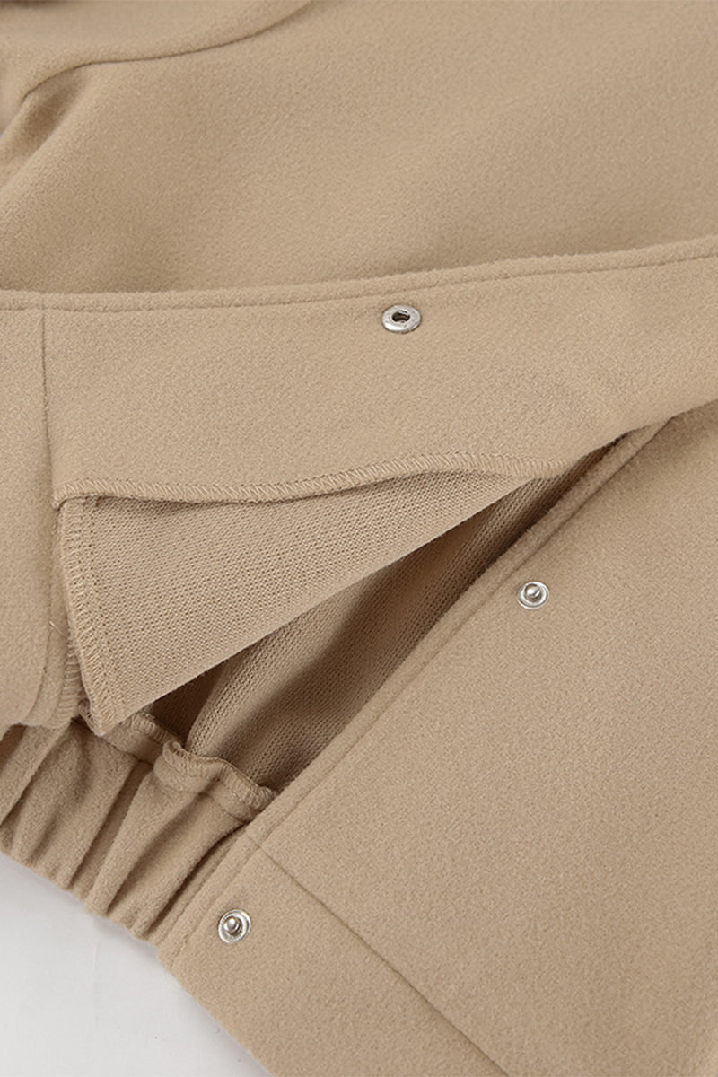 Solid Color Pocket Blazer with Mandarin Collar for Casual Style