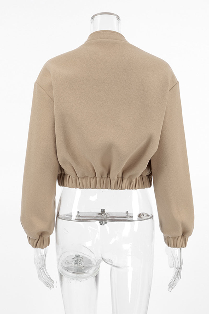 Solid Color Pocket Blazer with Mandarin Collar for Casual Style