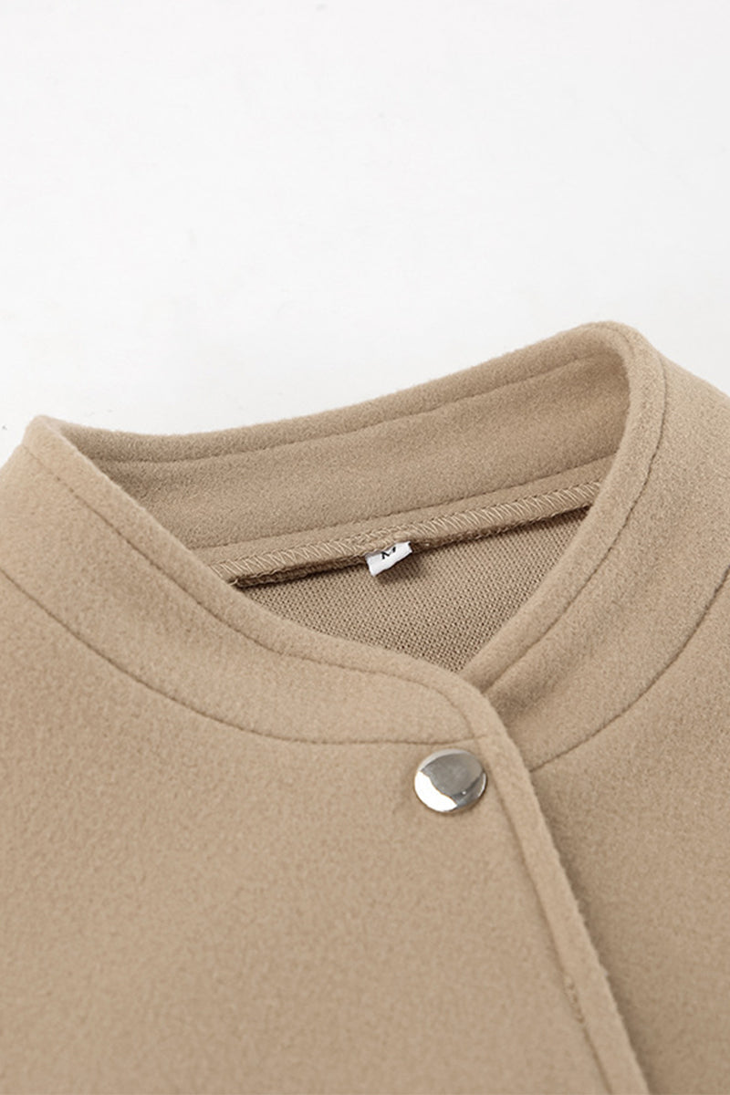 Solid Color Pocket Blazer with Mandarin Collar for Casual Style