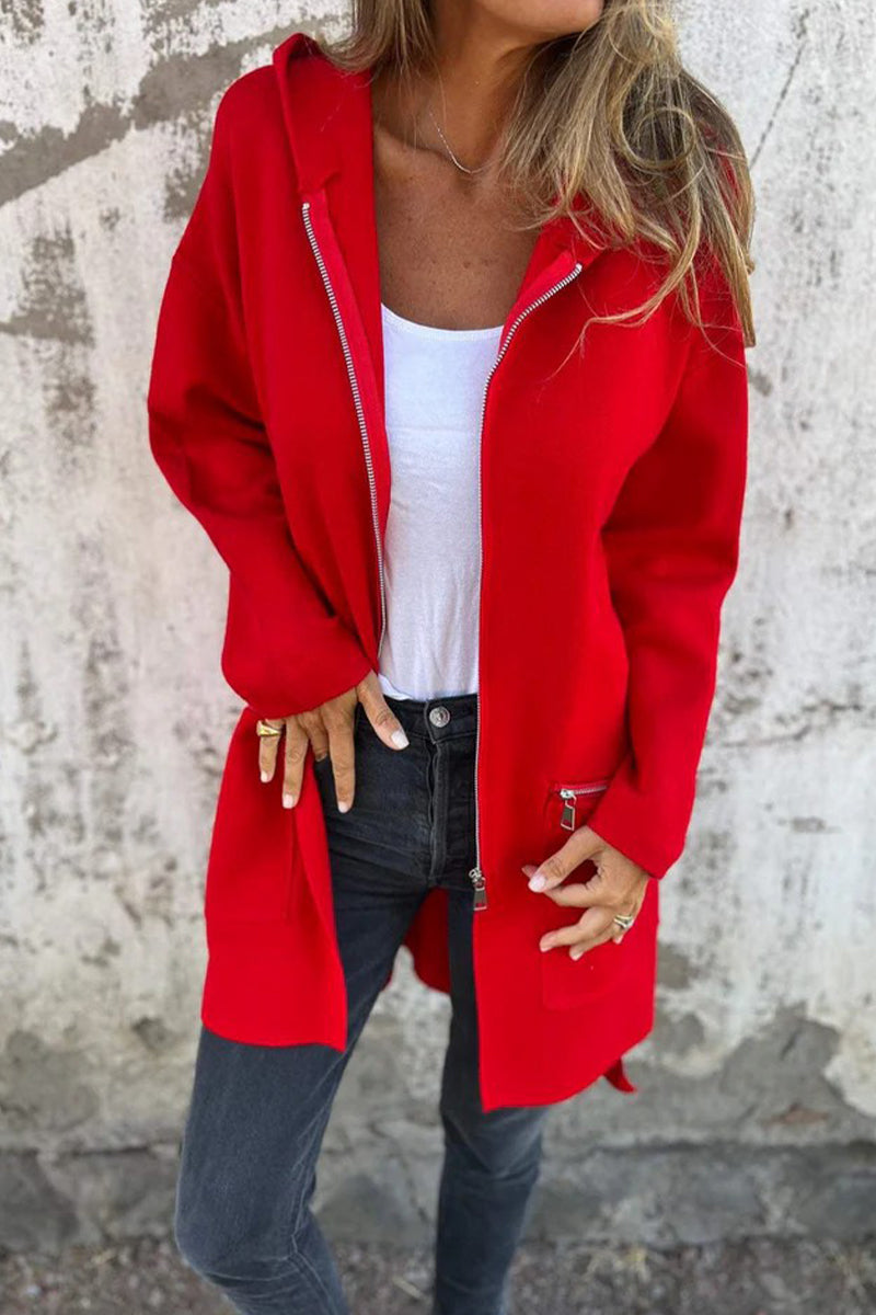 Stylish Hooded Zipper Jacket with Pocket in 5 Colors