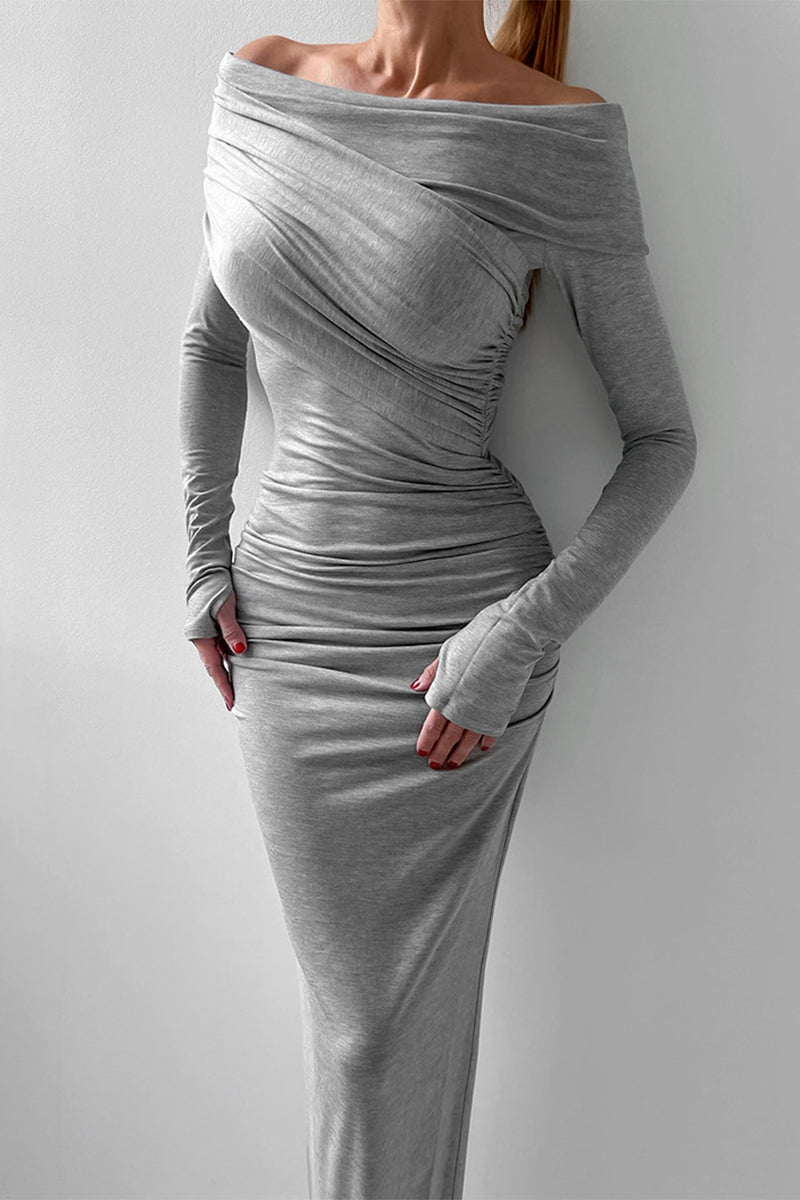 Sexy Ruched Irregular Off Shoulder Wrapped Skirt Dresses - Fashionpara