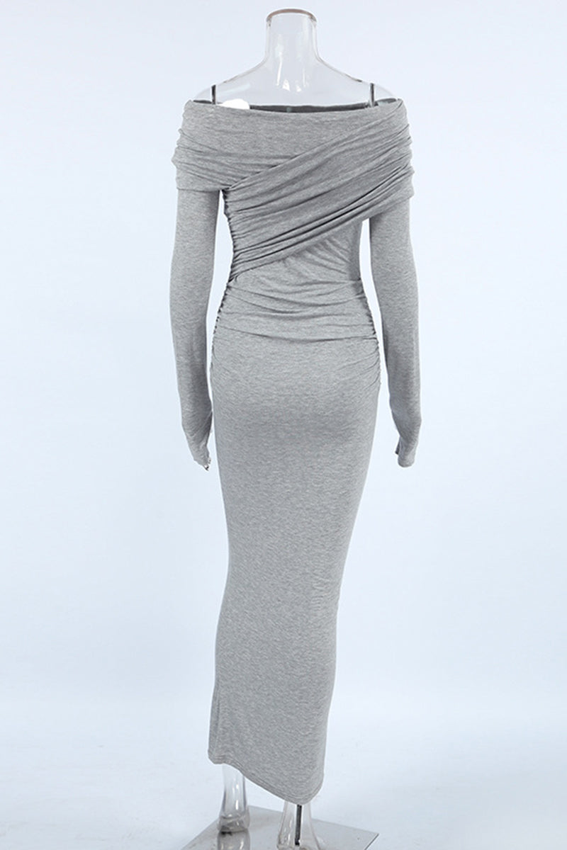 Sexy Ruched Irregular Off Shoulder Wrapped Skirt Dresses - Fashionpara