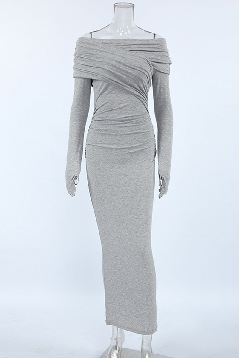 Sexy Ruched Irregular Off Shoulder Wrapped Skirt Dresses - Fashionpara