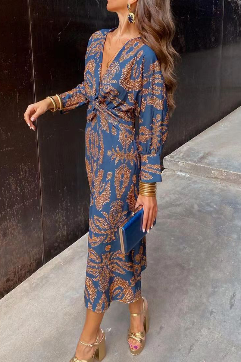 Elegant Floral Print Ruched V Neck A Line Dresses(4 Colors) - Fashionpara