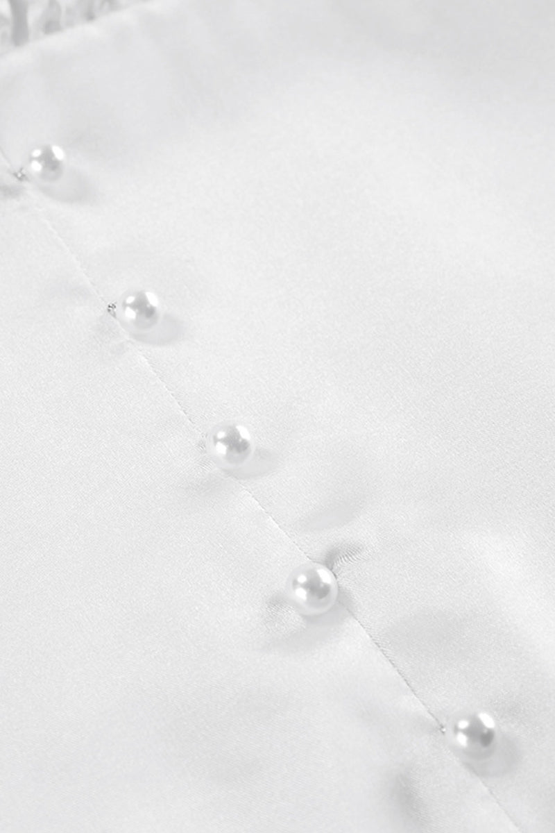 Street Elegant Solid Color Pearls Decor Ruched V Neck Ball Gown Dresses - Fashionpara