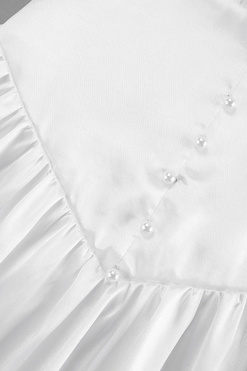 Street Elegant Solid Color Pearls Decor Ruched V Neck Ball Gown Dresses - Fashionpara