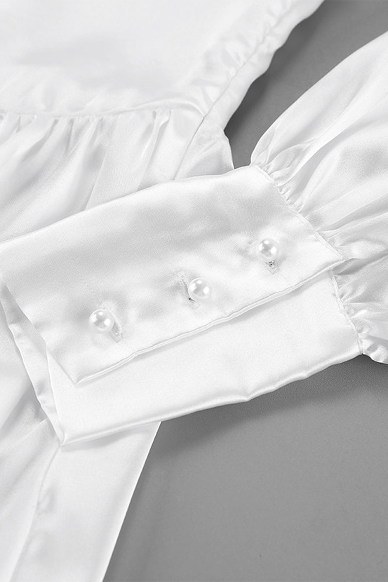 Street Elegant Solid Color Pearls Decor Ruched V Neck Ball Gown Dresses - Fashionpara