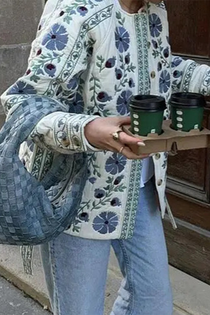 Bohonini Floral Lace-Up Blazer with Button Detail and O-Neck