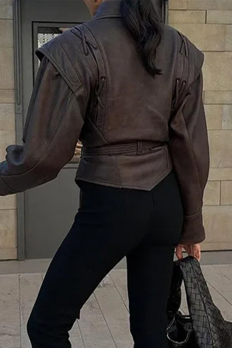 Stylish Turndown Collar Casual Patchwork Outerwear Jacket