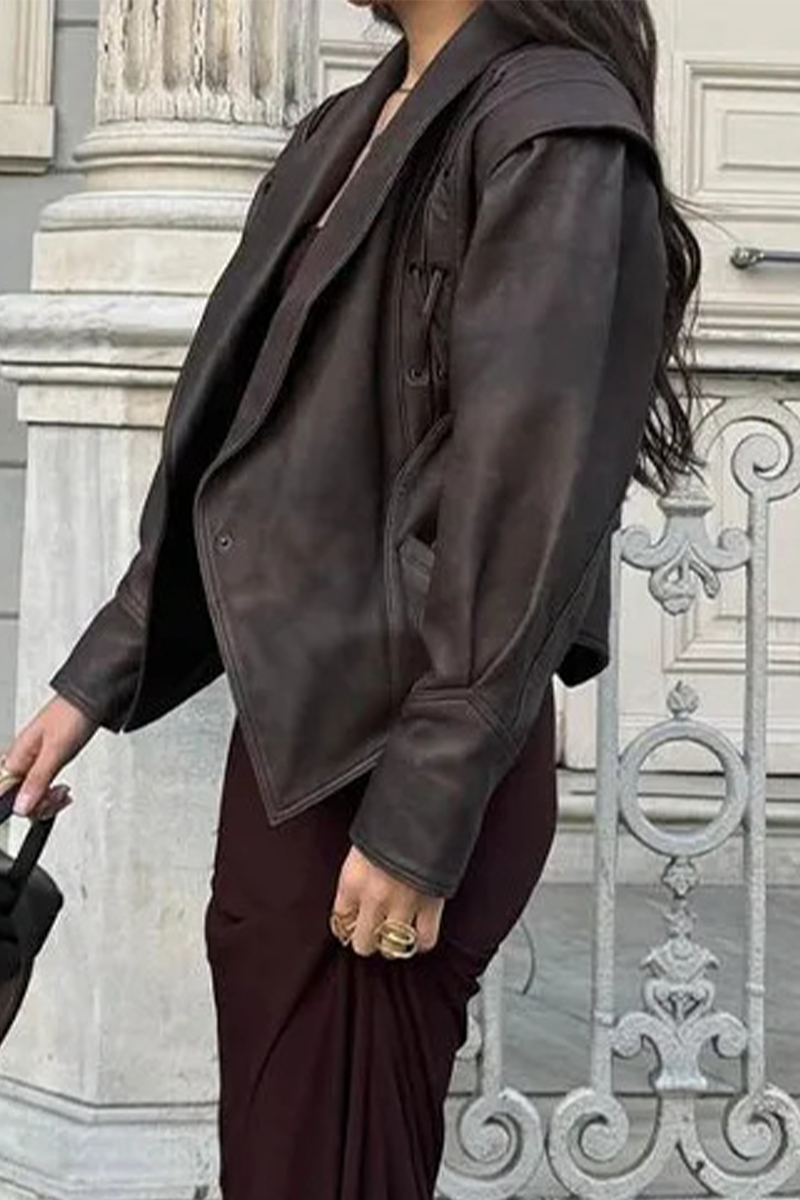 Stylish Turndown Collar Casual Patchwork Outerwear Jacket