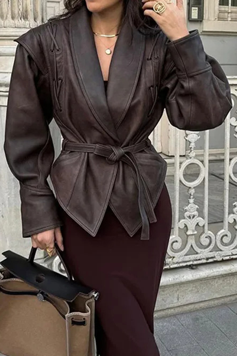 Stylish Turndown Collar Casual Patchwork Outerwear Jacket