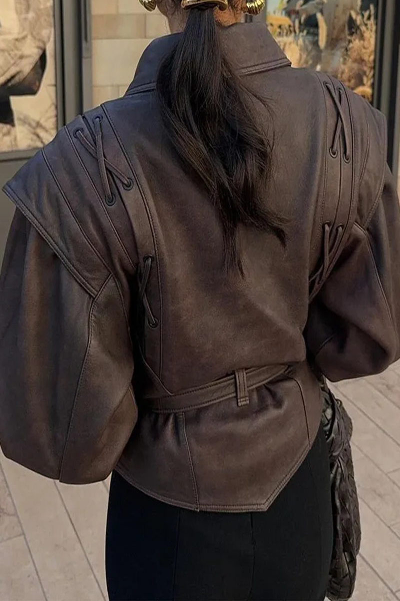 Stylish Turndown Collar Casual Patchwork Outerwear Jacket