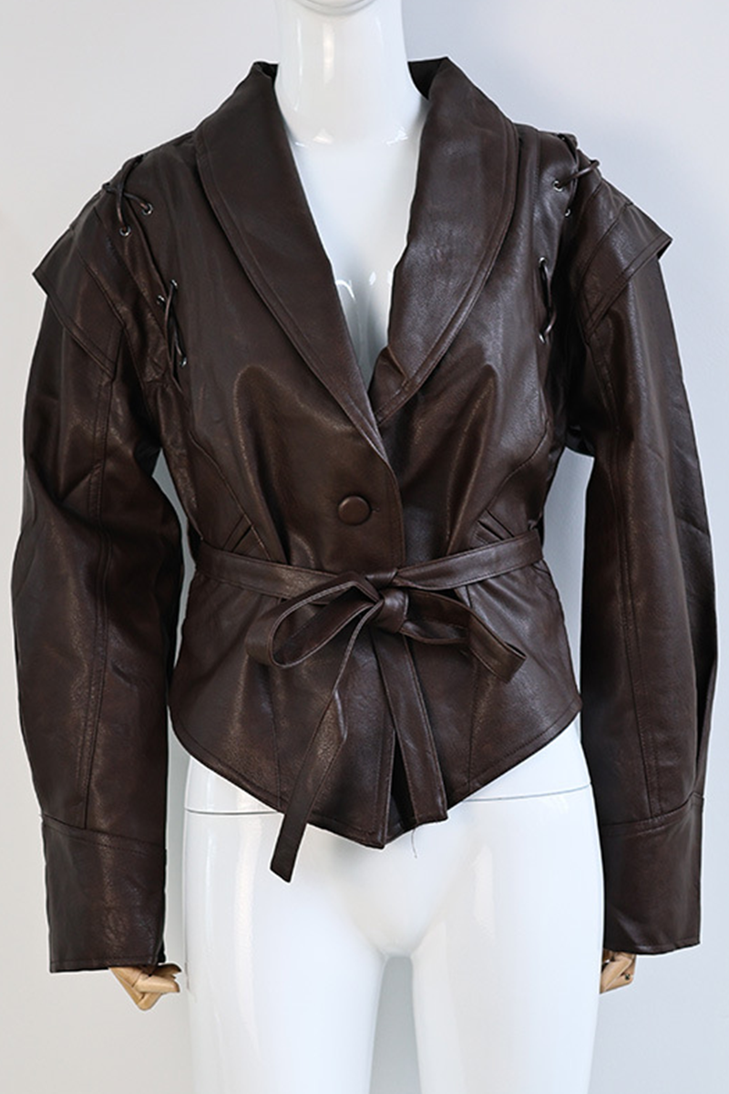 Stylish Turndown Collar Casual Patchwork Outerwear Jacket