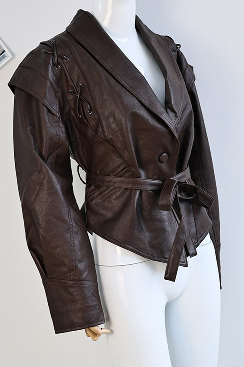 Stylish Turndown Collar Casual Patchwork Outerwear Jacket