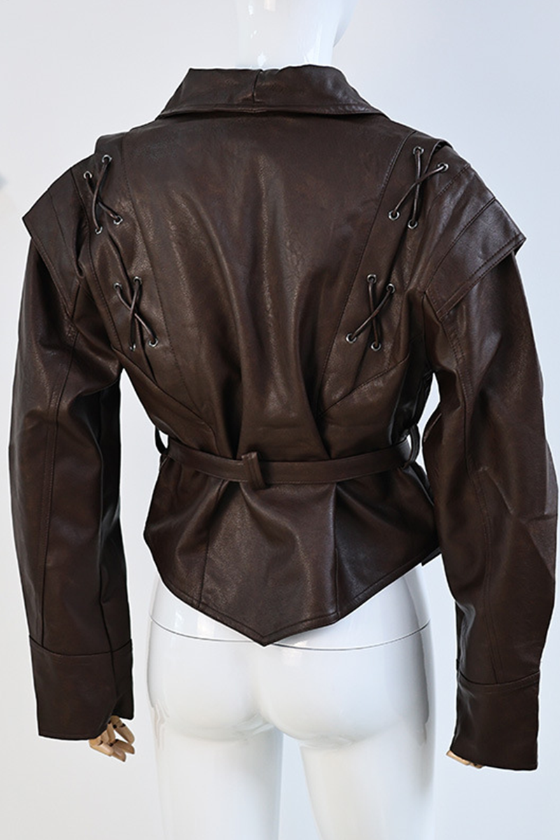 Stylish Turndown Collar Casual Patchwork Outerwear Jacket