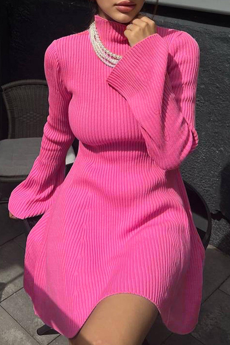 Sexy Solid Color Turtleneck A Line Dresses(5 Colors) - Fashionpara