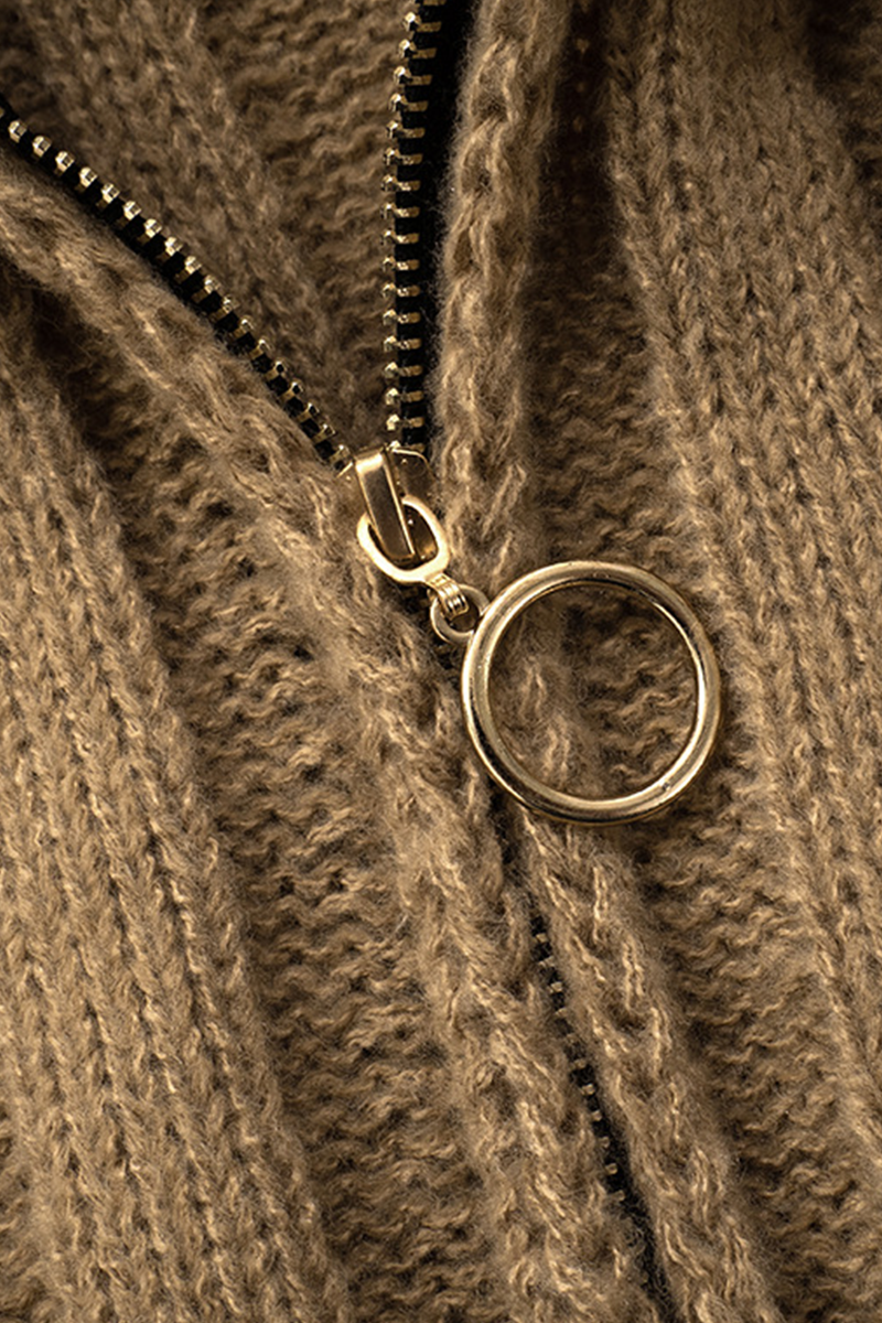 Fringed Trim Zipper Turtleneck Sweater for Effortless Style