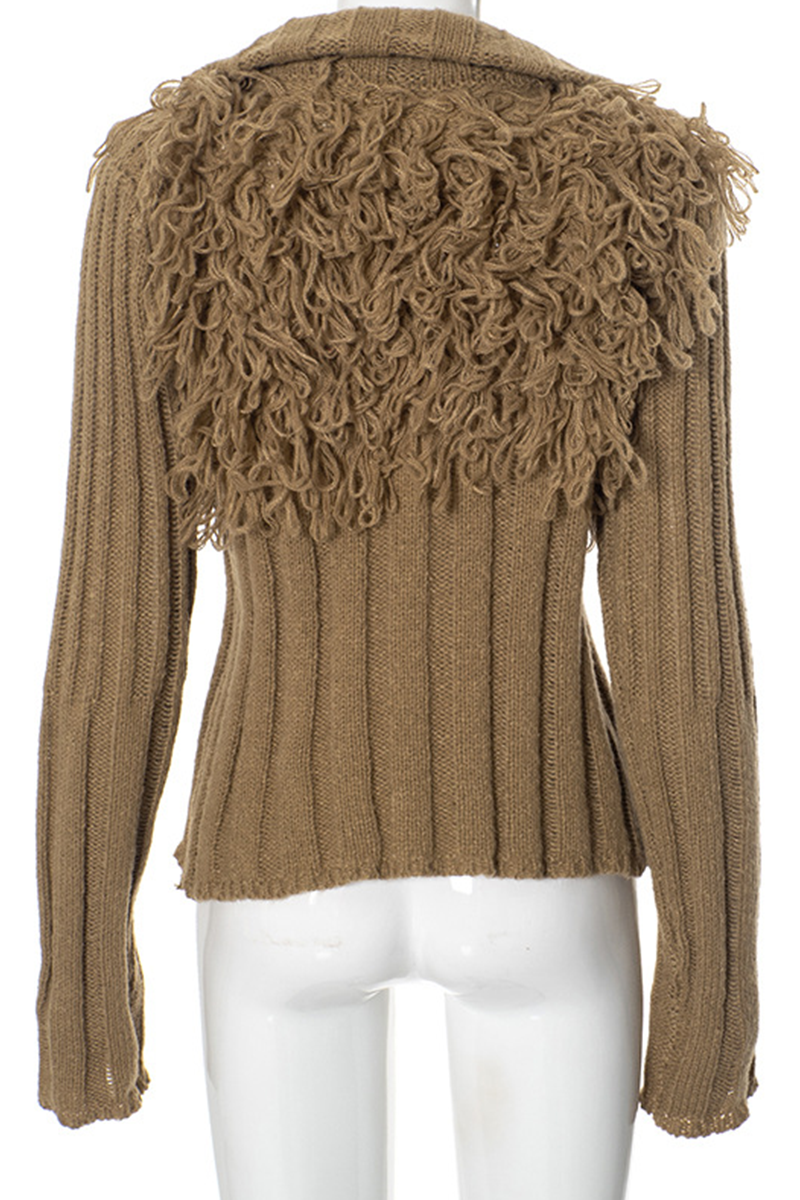 Fringed Trim Zipper Turtleneck Sweater for Effortless Style
