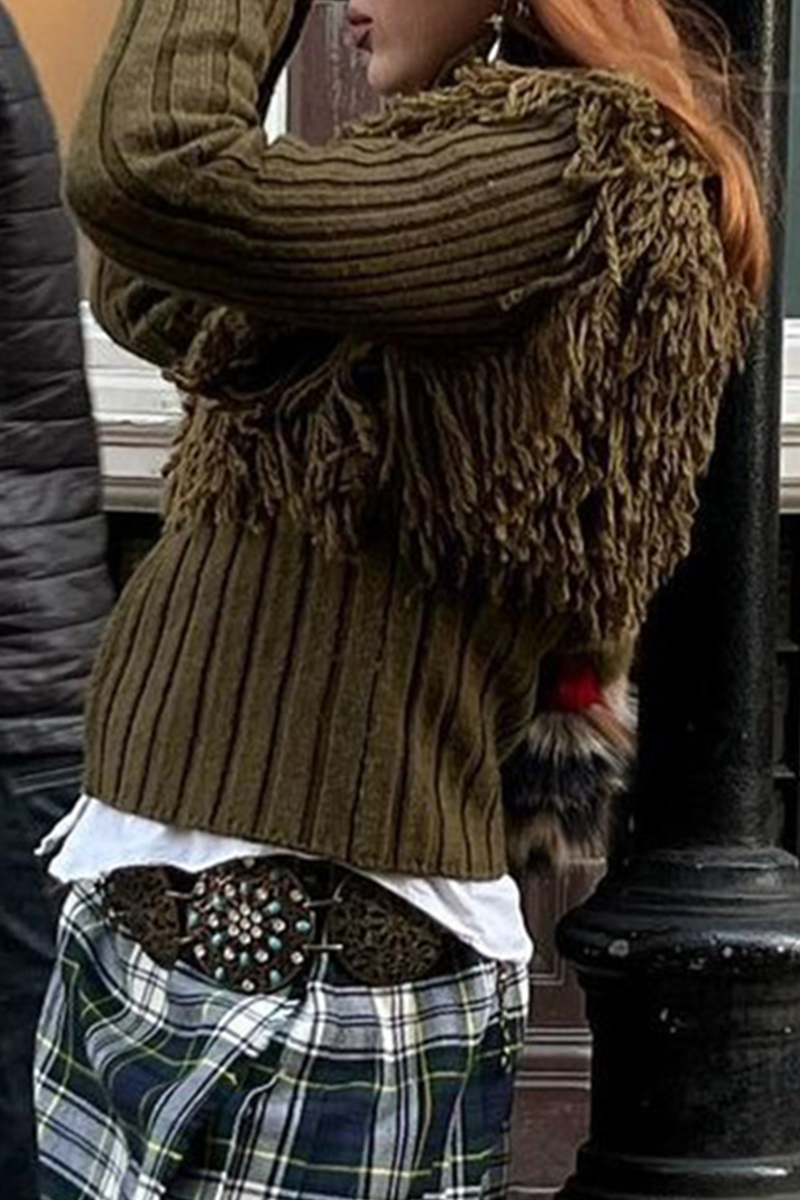 Fringed Trim Zipper Turtleneck Sweater for Effortless Style