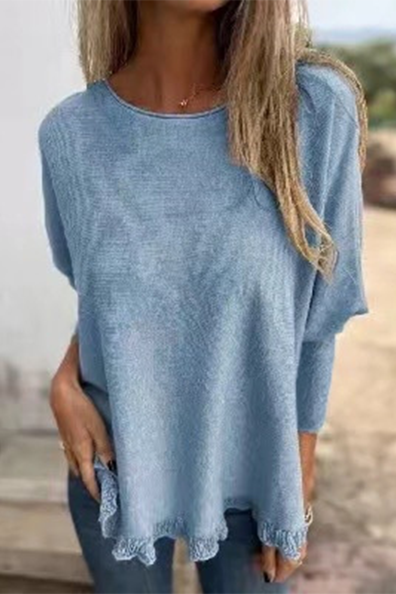 Florcoo Casual Selvedge O Neck Sweater in 8 Colors