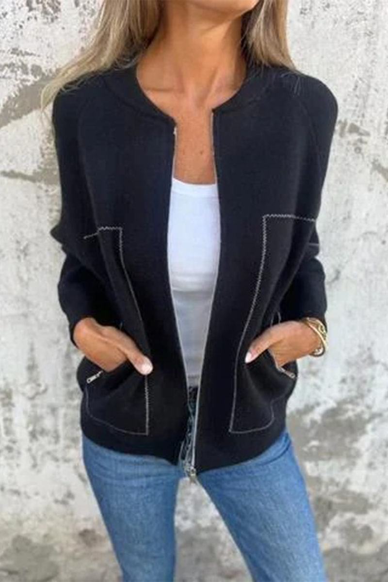 Bohonini Solid Color Zipper Pocket Blazer for Casual Style