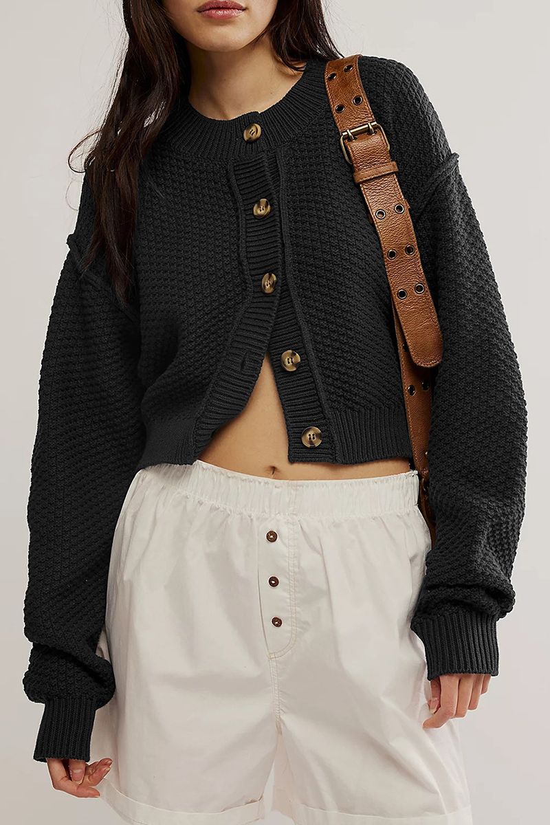 Sophisticated Knitted Jacket with Button Weave Design